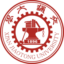 Red and white circular logo of Xi'an Jiaotong University featuring an anvil, books, hammer, and chain, with Chinese and English text and the year 1896.
