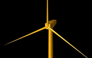 3D model of a fixed offshore wind turbine with a jacket foundation, created in SACS Wind Turbine