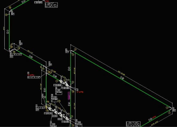 An intelligent, data-rich piping isometric drawing automatically generated by OpenPlant Isometrics Manager